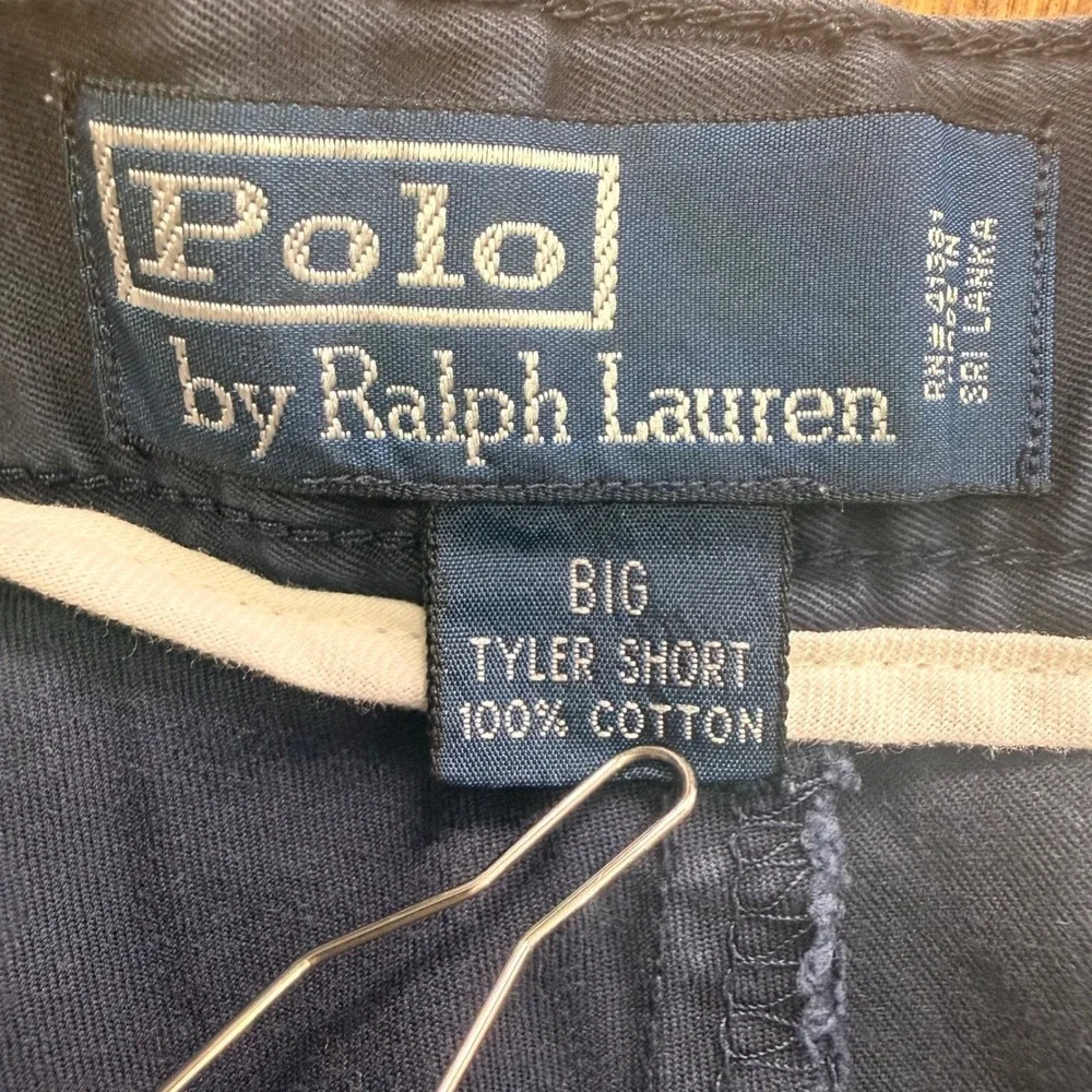 Vintage Polo Ralph Lauren Tyler Short Men 50B Navy Blue Pleated Chino Big & Tall